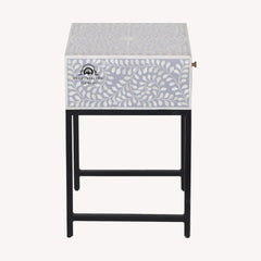 Bone Inlay 1 Drawer Bedside Table – Grey Floral