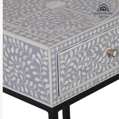 Bone Inlay 1 Drawer Bedside Table – Grey Floral