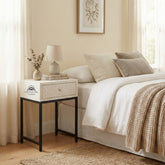 Bone Inlay 1 Drawer Bedside Table – White Floral
