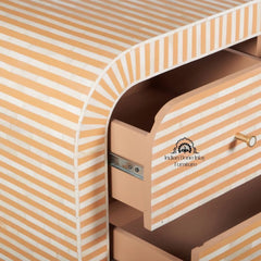 Bone Inlay Waterfall / Curved Buffet – 7 Drawer Chest | Apricot