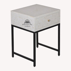 Bone Inlay 1 Drawer Bedside Table – White Floral