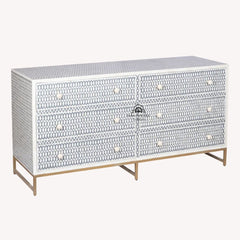 Bone Inlay Buffet 6 Drawer Chest of Drawers – Dark Grey Lattice