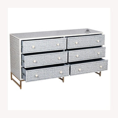 Bone Inlay Buffet 6 Drawer Chest of Drawers – Dark Grey Lattice