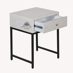 Bone Inlay 1 Drawer Bedside Table – White Floral