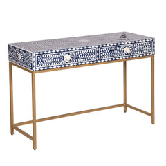 Bone Inlay 2 Drawer Hall Table – Indigo Blue Floral