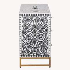 Bone Inlay 3 Drawer Chest of Drawers – Black Floral
