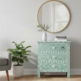 Bone Inlay Large 3 Drawer Bedside – Sage Green Floral