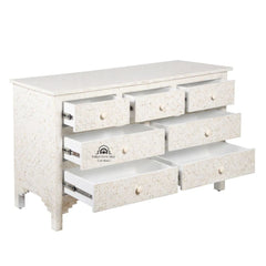 Bone Inlay 7 Drawer Chest of Drawers – White Geometric
