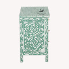 Bone Inlay Large 3 Drawer Bedside – Sage Green Floral