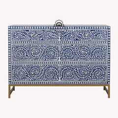 Bone Inlay 3 Drawer Chest of Drawers – Indigo Blue Floral