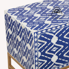 Bone Inlay Entertainment Unit / TV Stand – Indigo Blue Ikat