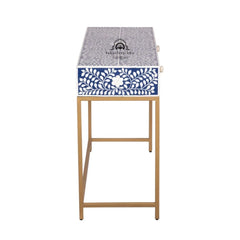 Bone Inlay 2 Drawer Hall Table – Indigo Blue Floral