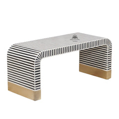 Bone Inlay Curved Waterfall Coffee Table – Black Lines