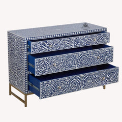Bone Inlay 3 Drawer Chest of Drawers – Indigo Blue Floral