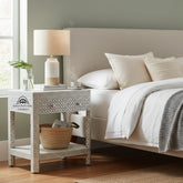 Bone Inlay LARGE 1 Drawer Bedside Table with Shelf – Grey Geometric