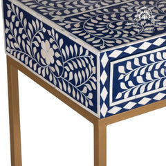 Bone Inlay 2 Drawer Hall Table – Indigo Blue Floral