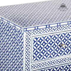 Bone Inlay 7 Drawer Chest of Drawers – Indigo Blue Geometric