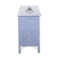 Bone Inlay 7 Drawer Chest of Drawers – Indigo Blue Geometric