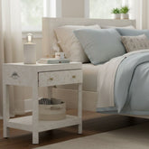 Bone Inlay Large 1 Drawer Bedside Table with Shelf – White Geometric