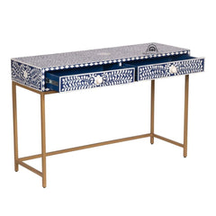 Bone Inlay 2 Drawer Hall Table – Indigo Blue Floral