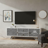 Large Bone Inlay TV / Entertainment Sideboard – Black Fish Scale
