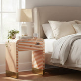 Bone Inlay Curved Waterfall (Large) Bedside Table with 1 Drawer – Apricot