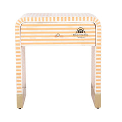 Bone Inlay Curved Waterfall (Large) Bedside Table with 1 Drawer – Apricot