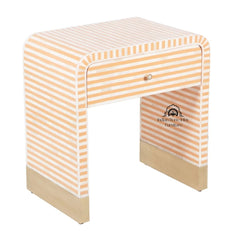 Bone Inlay Curved Waterfall (Large) Bedside Table with 1 Drawer – Apricot