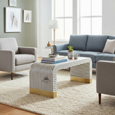 Bone Inlay Curved Waterfall Coffee Table – Grey Lines
