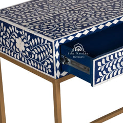 Bone Inlay 2 Drawer Hall Table – Indigo Blue Floral