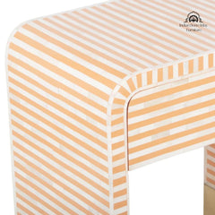 Bone Inlay Curved Waterfall (Large) Bedside Table with 1 Drawer – Apricot