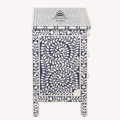 Bone Inlay Large 3 Drawer Bedside Table – Navy Blue Floral