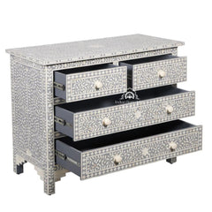 Bone Inlay 4 Drawer Chest of Drawers – Grey Floral