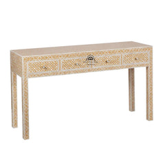 Bone Inlay 4 Drawer Hall Table / Side Table – Almond Geometric