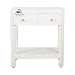 Bone Inlay Large 1 Drawer Bedside Table or Side Table with Shelf – White Floral