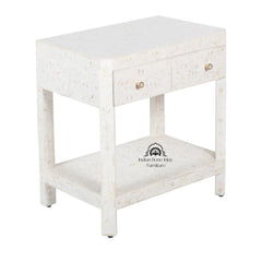 Bone Inlay Large 1 Drawer Bedside Table or Side Table with Shelf – White Floral