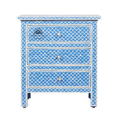 Bone Inlay Large 3 Drawer Bedside Table – Blue Fishscale