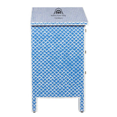 Bone Inlay Large 3 Drawer Bedside Table – Blue Fishscale