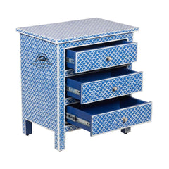 Bone Inlay Large 3 Drawer Bedside Table – Blue Fishscale