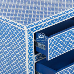 Bone Inlay Large 3 Drawer Bedside Table – Blue Fishscale