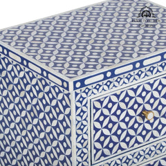 Bone Inlay Bedside Table with 2 Drawers – Indigo Blue