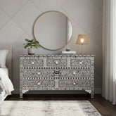 Bone Inlay 7 Drawer Chest of Drawers – Black Floral