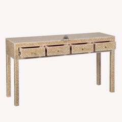 Bone Inlay 4 Drawer Hall Table / Side Table – Almond Geometric