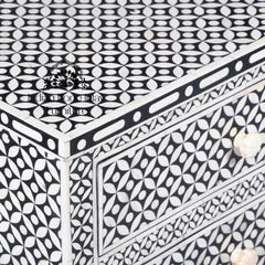 Bone Inlay Large 3 Drawer Bedside Table – Black Geometric