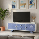Large Bone Inlay TV / Entertainment Sideboard – Indigo Blue Fish Scale