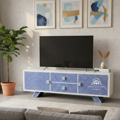 Large Bone Inlay TV / Entertainment Sideboard – Indigo Blue Fish Scale