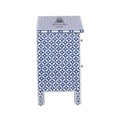Bone Inlay Bedside Table with 2 Drawers – Indigo Blue