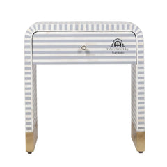 Bone Inlay Curved Waterfall (Large) Bedside Table with 1 Drawer – Grey