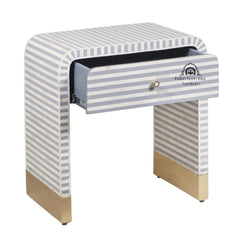 Bone Inlay Curved Waterfall (Large) Bedside Table with 1 Drawer – Grey