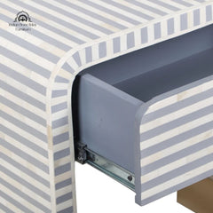 Bone Inlay Curved Waterfall (Large) Bedside Table with 1 Drawer – Grey